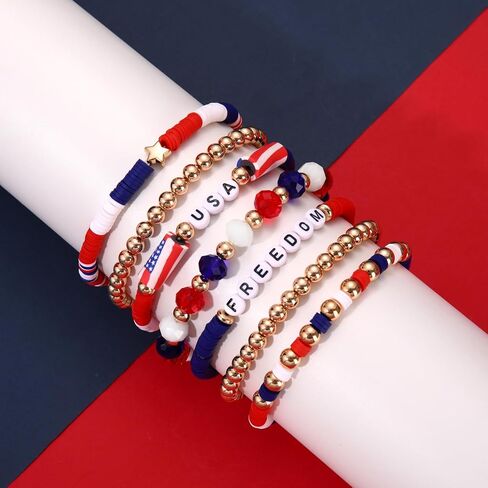 USA Labor Day Bracelets for Women Men - American Freedom USA Pride Stackable Bracelets Set Partriotic 4th of July Summer Holiday Beach Vacation Red White and Blue Heishi Beaded Bracelet Jewelry Accessory Gift in Saudi Arabia