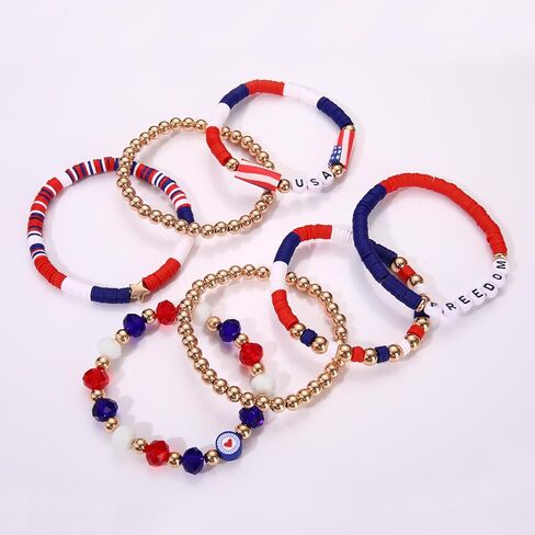 USA Labor Day Bracelets for Women Men - American Freedom USA Pride Stackable Bracelets Set Partriotic 4th of July Summer Holiday Beach Vacation Red White and Blue Heishi Beaded Bracelet Jewelry Accessory Gift in Saudi Arabia