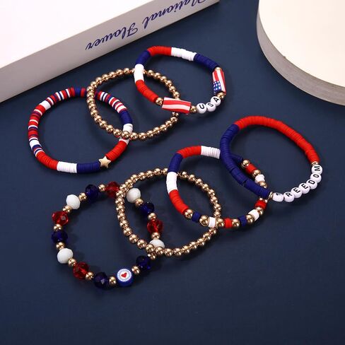 USA Labor Day Bracelets for Women Men - American Freedom USA Pride Stackable Bracelets Set Partriotic 4th of July Summer Holiday Beach Vacation Red White and Blue Heishi Beaded Bracelet Jewelry Accessory Gift in Saudi Arabia