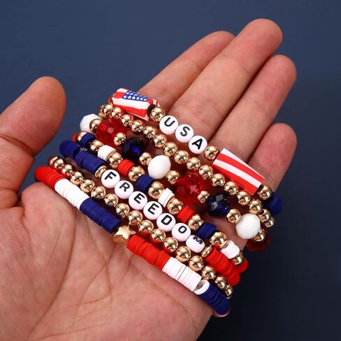 USA Labor Day Bracelets for Women Men - American Freedom USA Pride Stackable Bracelets Set Partriotic 4th of July Summer Holiday Beach Vacation Red White and Blue Heishi Beaded Bracelet Jewelry Accessory Gift in Saudi Arabia