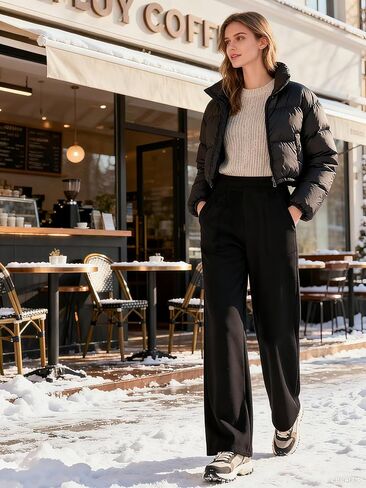 Sunzel Fleece Lined Wide Leg Pants for Women High Waist Thermal Workout Lounge Straight Leg Yoga Pants Winter Warm Sweatpants in Saudi Arabia