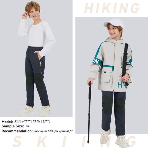 Waterproof Snow Pants for Kids Boys Girls, Winter Insulated Ski Trousers Fleece Lining, Elastic Waist Softshell Hiking Pants in Saudi Arabia