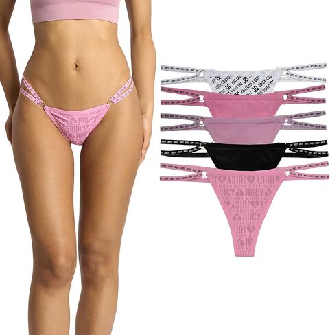 Juicy Couture Women's Strappy Stretch Logo Thong Underwear Set, 5-Pack in Saudi Arabia
