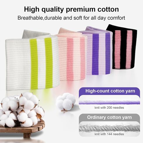 Womens Striped Crew Socks Cute Casual Cozy Cotton Socks for Women 4Pairs Size 5-9 in Saudi Arabia