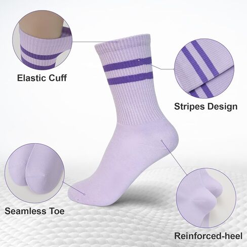 Womens Striped Crew Socks Cute Casual Cozy Cotton Socks for Women 4Pairs Size 5-9 in Saudi Arabia
