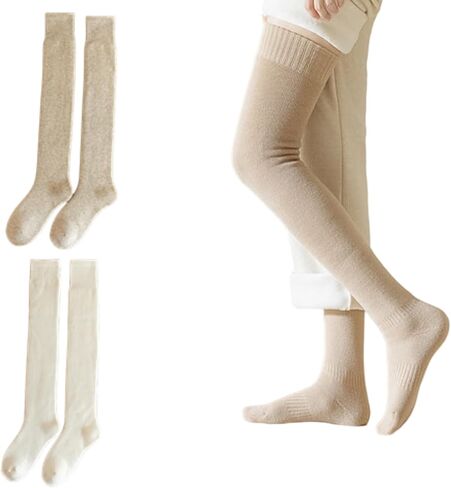 Winter Socks - Fleece-Lined Over-the-Knee Socks, 2-Pair Solid Color Set, Cashmere Blend, Warm and Cozy(US 5-9) in Saudi Arabia