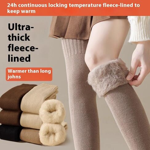 Winter Socks - Fleece-Lined Over-the-Knee Socks, 2-Pair Solid Color Set, Cashmere Blend, Warm and Cozy(US 5-9) in Saudi Arabia