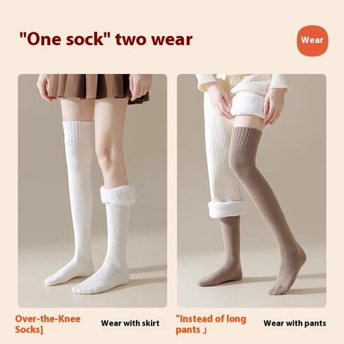 Winter Socks - Fleece-Lined Over-the-Knee Socks, 2-Pair Solid Color Set, Cashmere Blend, Warm and Cozy(US 5-9) in Saudi Arabia