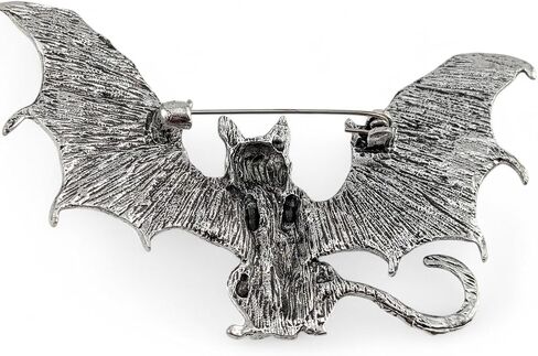 Silver-tone Bat Winged Demon Kitty Brooch - Large Devil Vampire Cat Gothic Halloween Pin in Saudi Arabia