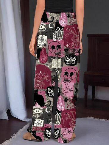 Women’s Pants Colorful Patchwork Floral Wide-Leg Casual Boho Lounge Pants with Elastic Waistband for Summer in Saudi Arabia