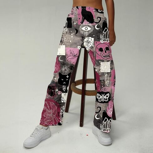 Women’s Pants Colorful Patchwork Floral Wide-Leg Casual Boho Lounge Pants with Elastic Waistband for Summer in Saudi Arabia
