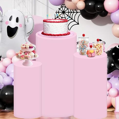 Dark Brown Cylinder Covers Set of 3 Coffee Cylinder Pedestal Stand Covers Round Pillar Covers Spandex Pedestal Covers for Cake Stand for Baby Shower Birthday Party Décor (Not Included Stands) in Saudi Arabia