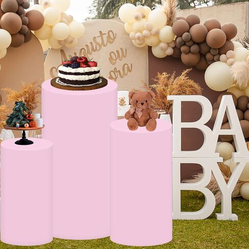 Dark Brown Cylinder Covers Set of 3 Coffee Cylinder Pedestal Stand Covers Round Pillar Covers Spandex Pedestal Covers for Cake Stand for Baby Shower Birthday Party Décor (Not Included Stands) in Saudi Arabia