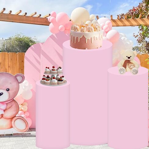 Dark Brown Cylinder Covers Set of 3 Coffee Cylinder Pedestal Stand Covers Round Pillar Covers Spandex Pedestal Covers for Cake Stand for Baby Shower Birthday Party Décor (Not Included Stands) in Saudi Arabia