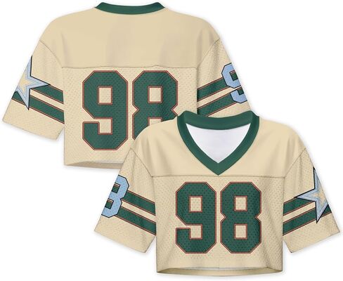 Jiveels Cropped Top Jersey for Women Y2k Hip Hop Plain Football Jersey Crop Top V Neck Short Sleeve Shirts Mesh Streetwear in Saudi Arabia