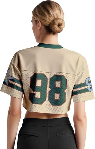 Jiveels Cropped Top Jersey for Women Y2k Hip Hop Plain Football Jersey Crop Top V Neck Short Sleeve Shirts Mesh Streetwear in Saudi Arabia