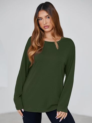 Tankaneo Womens Long Sleeve Oversized T Shirts Basic Crewneck Workout Tee Tops 2025 Fall Loose Fit Casual Y2K Clothes in Saudi Arabia