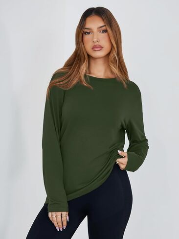 Tankaneo Womens Long Sleeve Oversized T Shirts Basic Crewneck Workout Tee Tops 2025 Fall Loose Fit Casual Y2K Clothes in Saudi Arabia