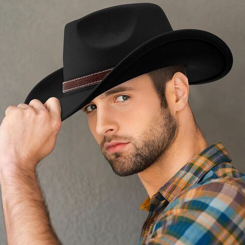 4 Pcs Classic Western Cowboy Hat Felt Wide Brim Cowgirl Hats with Belt Buckle for Women Men Adults Costume Party in Saudi Arabia