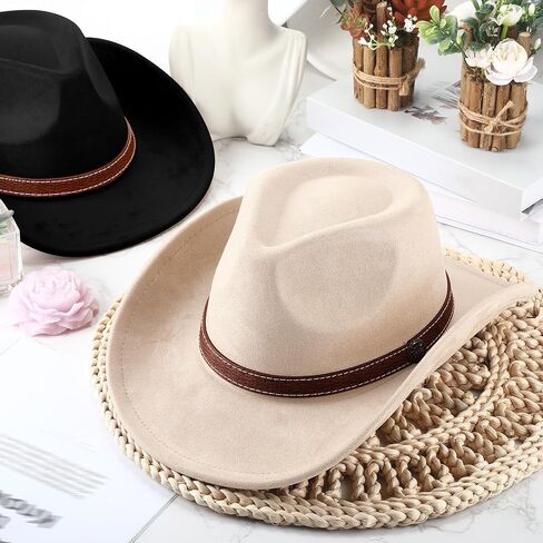 4 Pcs Classic Western Cowboy Hat Felt Wide Brim Cowgirl Hats with Belt Buckle for Women Men Adults Costume Party in Saudi Arabia