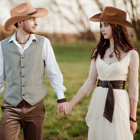 4 Pcs Classic Western Cowboy Hat Felt Wide Brim Cowgirl Hats with Belt Buckle for Women Men Adults Costume Party in Saudi Arabia