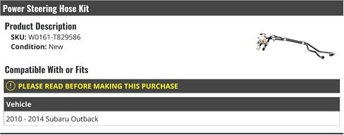 Power Steering Hose Kit - Compatible with 2010-2014 Subaru Outback in Saudi Arabia