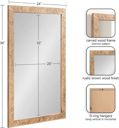 Kate and Laurel Braywood Modern Pieced Wood Rectangle Mirror, 24 x 36, Rustic Brown, Decorative Rectangular Mirror for Use as Coastal Bathroom Mirror for Over Sink or Statement Bedroom Mirror in Saudi Arabia