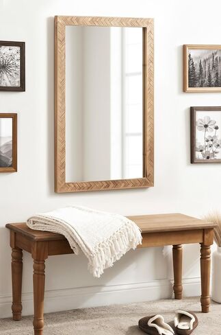 Kate and Laurel Braywood Modern Pieced Wood Rectangle Mirror, 24 x 36, Rustic Brown, Decorative Rectangular Mirror for Use as Coastal Bathroom Mirror for Over Sink or Statement Bedroom Mirror in Saudi Arabia