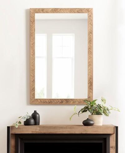 Kate and Laurel Braywood Modern Pieced Wood Rectangle Mirror, 24 x 36, Rustic Brown, Decorative Rectangular Mirror for Use as Coastal Bathroom Mirror for Over Sink or Statement Bedroom Mirror in Saudi Arabia