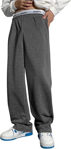 Boy's Baggy Pants Letter Elastic High Waisted Wide Leg Sweatpants Athletic Track Pants Joggers in Saudi Arabia