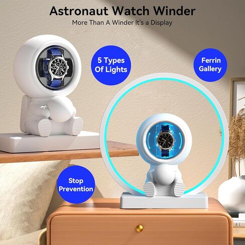 Single Watch Winder for Automatic Watches - Rechargeable Battery Operated, Detachable Travel Design with 5-Color Ambient Light Quiet Motor Watch Spinner Box Cute Watch Winder for Watch Lover in Kuwait