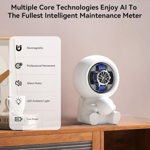 Single Watch Winder for Automatic Watches - Rechargeable Battery Operated, Detachable Travel Design with 5-Color Ambient Light Quiet Motor Watch Spinner Box Cute Watch Winder for Watch Lover in Kuwait