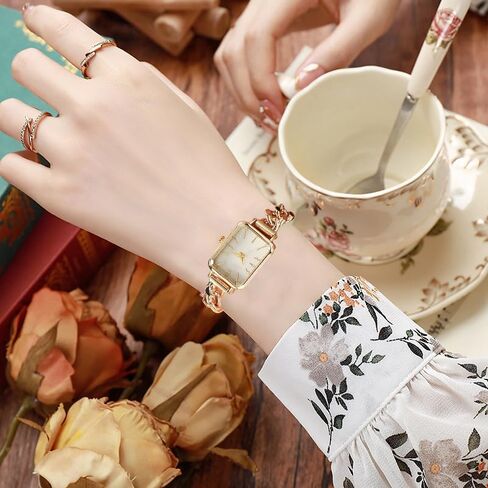 Gold Watches for Women Luxury Square Womens Casual Watches Fashion Simple Quartz Watch Stainless Steel Female Bracelet Watch ﻿ ﻿ in Saudi Arabia