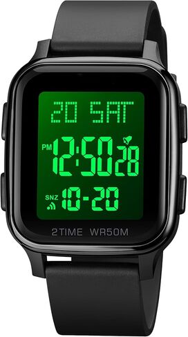 findtime LED Digital Watch Mens Womens Black Rectangle Square Face Big Numbers Dial Unisex Watches Sports Waterproof Dual Time Stopwatch Fashion Simple Wristwatch in Saudi Arabia