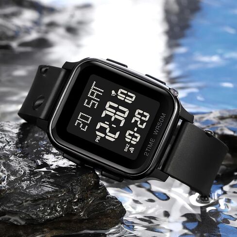 findtime LED Digital Watch Mens Womens Black Rectangle Square Face Big Numbers Dial Unisex Watches Sports Waterproof Dual Time Stopwatch Fashion Simple Wristwatch in Saudi Arabia