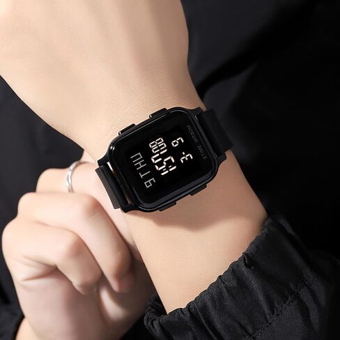 findtime LED Digital Watch Mens Womens Black Rectangle Square Face Big Numbers Dial Unisex Watches Sports Waterproof Dual Time Stopwatch Fashion Simple Wristwatch in Saudi Arabia