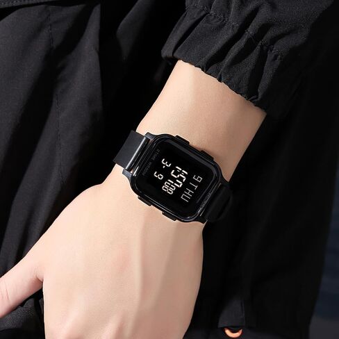 findtime LED Digital Watch Mens Womens Black Rectangle Square Face Big Numbers Dial Unisex Watches Sports Waterproof Dual Time Stopwatch Fashion Simple Wristwatch in Saudi Arabia