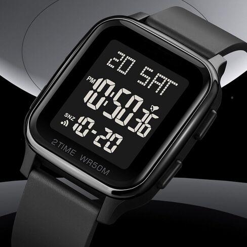 findtime LED Digital Watch Mens Womens Black Rectangle Square Face Big Numbers Dial Unisex Watches Sports Waterproof Dual Time Stopwatch Fashion Simple Wristwatch in Saudi Arabia