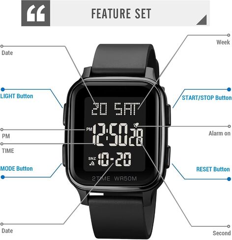 findtime LED Digital Watch Mens Womens Black Rectangle Square Face Big Numbers Dial Unisex Watches Sports Waterproof Dual Time Stopwatch Fashion Simple Wristwatch in Saudi Arabia