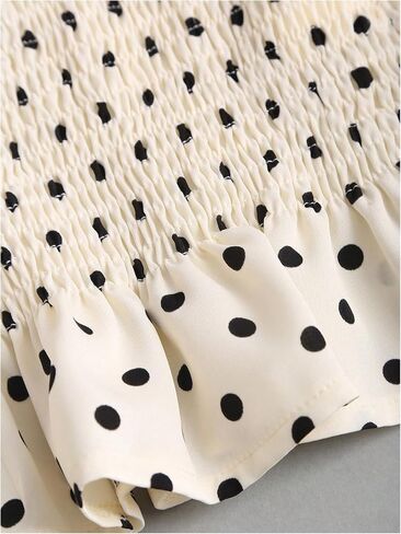 GORGLITTER Women's Polka Dots Boat Neck Tank Top Ruffle Tie Shoulder Smocked Going Out Y2k VestTops in Saudi Arabia
