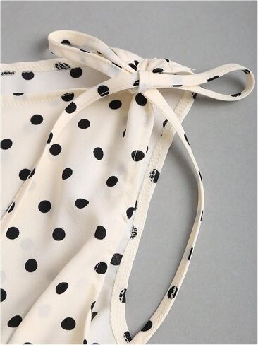 GORGLITTER Women's Polka Dots Boat Neck Tank Top Ruffle Tie Shoulder Smocked Going Out Y2k VestTops in Saudi Arabia