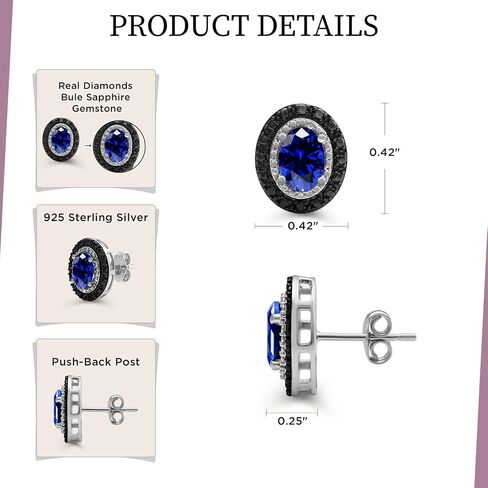 Jewelili Sterling Silver Accent Halo Stud Earrings for Women | 7x5 MM Oval Created Opal, Ruby & Blue Sapphire with Treated Black & Natural White Diamonds | Push Back Post | Jewelry Gift with Box in Saudi Arabia