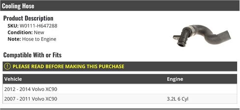 Cooling Hose - Hose to Engine Compatible with 2007-2014 Volvo XC90 3.2L 6-Cylinder in Saudi Arabia