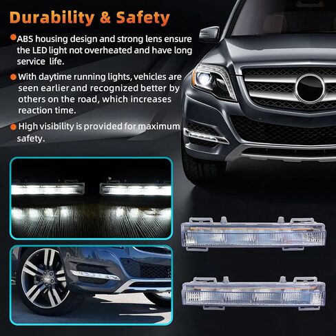 1 زوج LED ضوء النهار الجري DRL مصباح الضباب متوافق مع مرسيدس بنز W166 ML350 ML550 ML63AMG 2013-2014 X204 GLK250 GLK350 2013-2015 يستبدل A2049065401 A2049065501 in Saudi Arabia