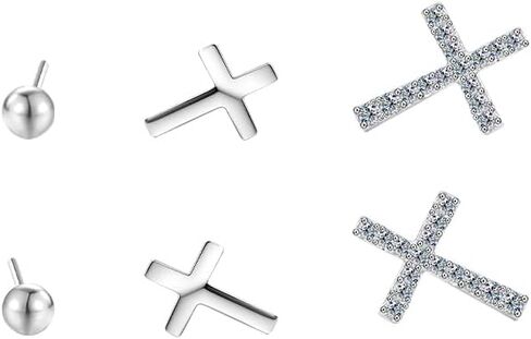 Small Tiny Cross Earrings for Women, 925 Sterling Silver Christian Earrings Set, God Blessing 14K Gold Cross Studs with CZ, Gold Plated S925 Religious Faith Jewelry, 3 Pairs in Kuwait