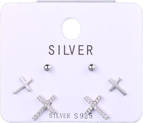 Small Tiny Cross Earrings for Women, 925 Sterling Silver Christian Earrings Set, God Blessing 14K Gold Cross Studs with CZ, Gold Plated S925 Religious Faith Jewelry, 3 Pairs in Kuwait