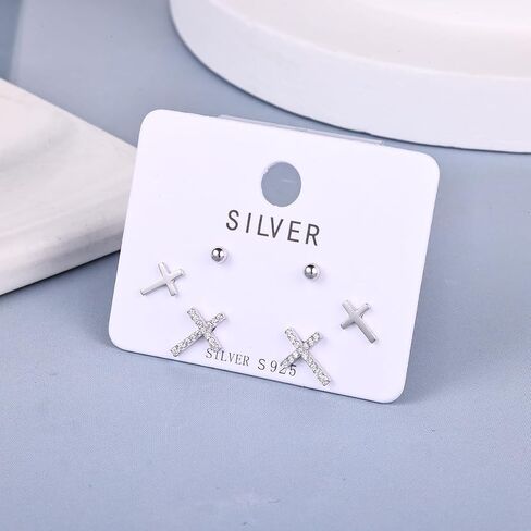 Small Tiny Cross Earrings for Women, 925 Sterling Silver Christian Earrings Set, God Blessing 14K Gold Cross Studs with CZ, Gold Plated S925 Religious Faith Jewelry, 3 Pairs in Kuwait