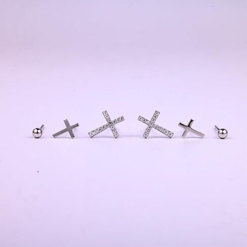 Small Tiny Cross Earrings for Women, 925 Sterling Silver Christian Earrings Set, God Blessing 14K Gold Cross Studs with CZ, Gold Plated S925 Religious Faith Jewelry, 3 Pairs in Kuwait