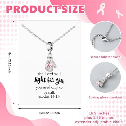 Tondiamo 10 Sets Breast Cancer Awareness Necklaces Bulk Pink Ribbon Crystal Charms Boxing Glove Fight Gift Necklaces with Encouragement Cards for Women Charity Survivor Campaign Party Favors in Saudi Arabia
