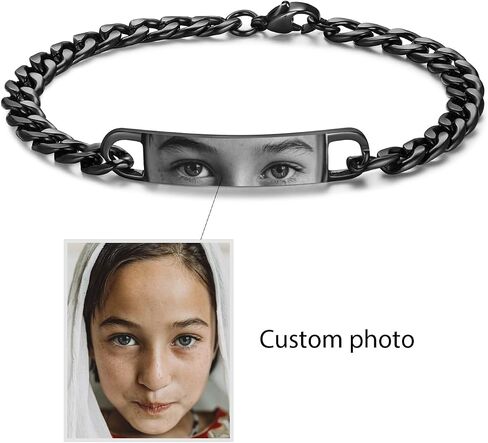 سوار صور شخصي للرجال سوار صورة مخصص سوار مخصص مع صورة للزوج سوار من الفولاذ المقاوم للصدأ محفور عليه صورة معرف سوار للرجال أبي هدايا مضحكة له هدايا عيد الميلاد in Kuwait